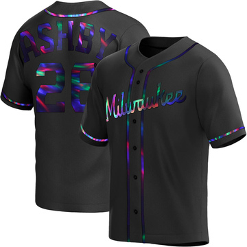 Aaron Ashby Youth Replica Milwaukee Brewers Black Holographic Alternate Jersey