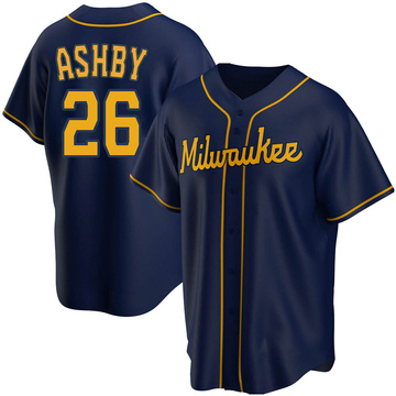 Aaron Ashby Youth Replica Milwaukee Brewers Navy Alternate Jersey