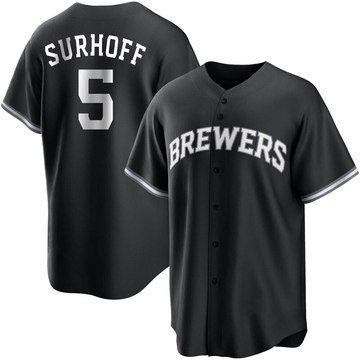 Bj Surhoff Youth Replica Milwaukee Brewers Black/White Jersey