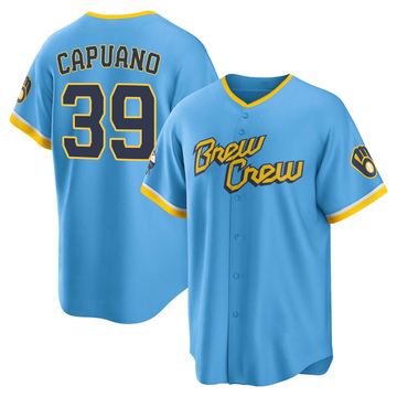 Chris Capuano Youth Replica Milwaukee Brewers Blue Powder 2022 City Connect Jersey