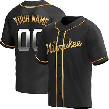 Custom Youth Replica Milwaukee Brewers Black Golden Alternate Jersey