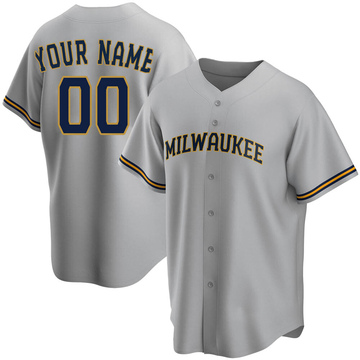 Custom Youth Replica Milwaukee Brewers Gray Road Jersey