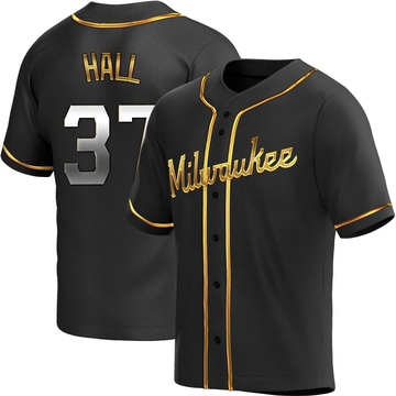 DL Hall Youth Replica Milwaukee Brewers Black Golden Alternate Jersey