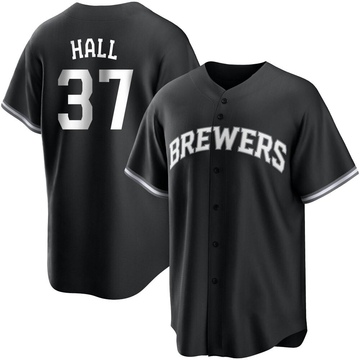 DL Hall Youth Replica Milwaukee Brewers Black/White Jersey