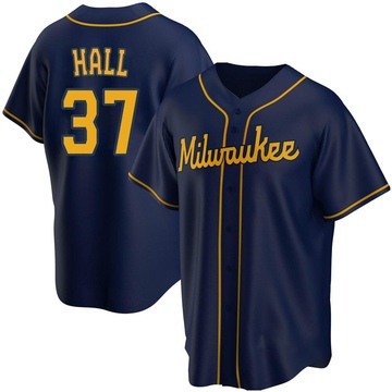 DL Hall Youth Replica Milwaukee Brewers Navy Alternate Jersey