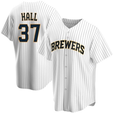 DL Hall Youth Replica Milwaukee Brewers White Home Jersey