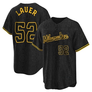 Eric Lauer Men's Replica Milwaukee Brewers Black Snake Skin City Jersey