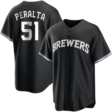 Freddy Peralta Youth Replica Milwaukee Brewers Black/White Jersey