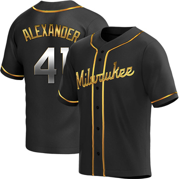 Jason Alexander Youth Replica Milwaukee Brewers Black Golden Alternate Jersey