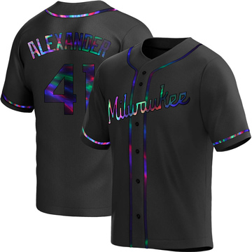 Jason Alexander Youth Replica Milwaukee Brewers Black Holographic Alternate Jersey