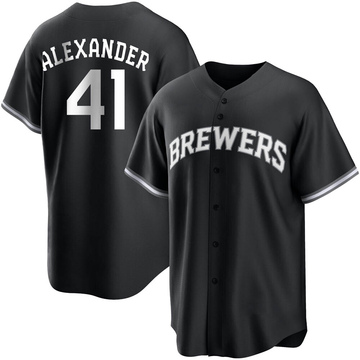 Jason Alexander Youth Replica Milwaukee Brewers Black/White Jersey