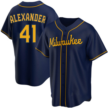 Jason Alexander Youth Replica Milwaukee Brewers Navy Alternate Jersey