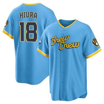 Keston Hiura Youth Replica Milwaukee Brewers Blue Powder 2022 City Connect Jersey