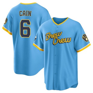 Lorenzo Cain Youth Replica Milwaukee Brewers Blue Powder 2022 City Connect Jersey