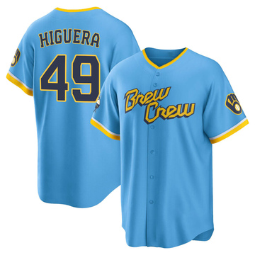 Teddy Higuera Youth Replica Milwaukee Brewers Blue Powder 2022 City Connect Jersey